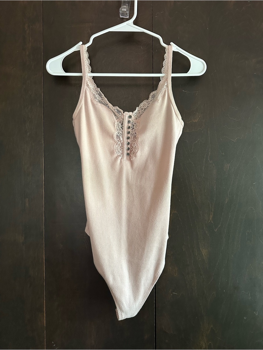 Abercrombie & Fitch Light Pink Lace-Trim Button Detail Bodysuit